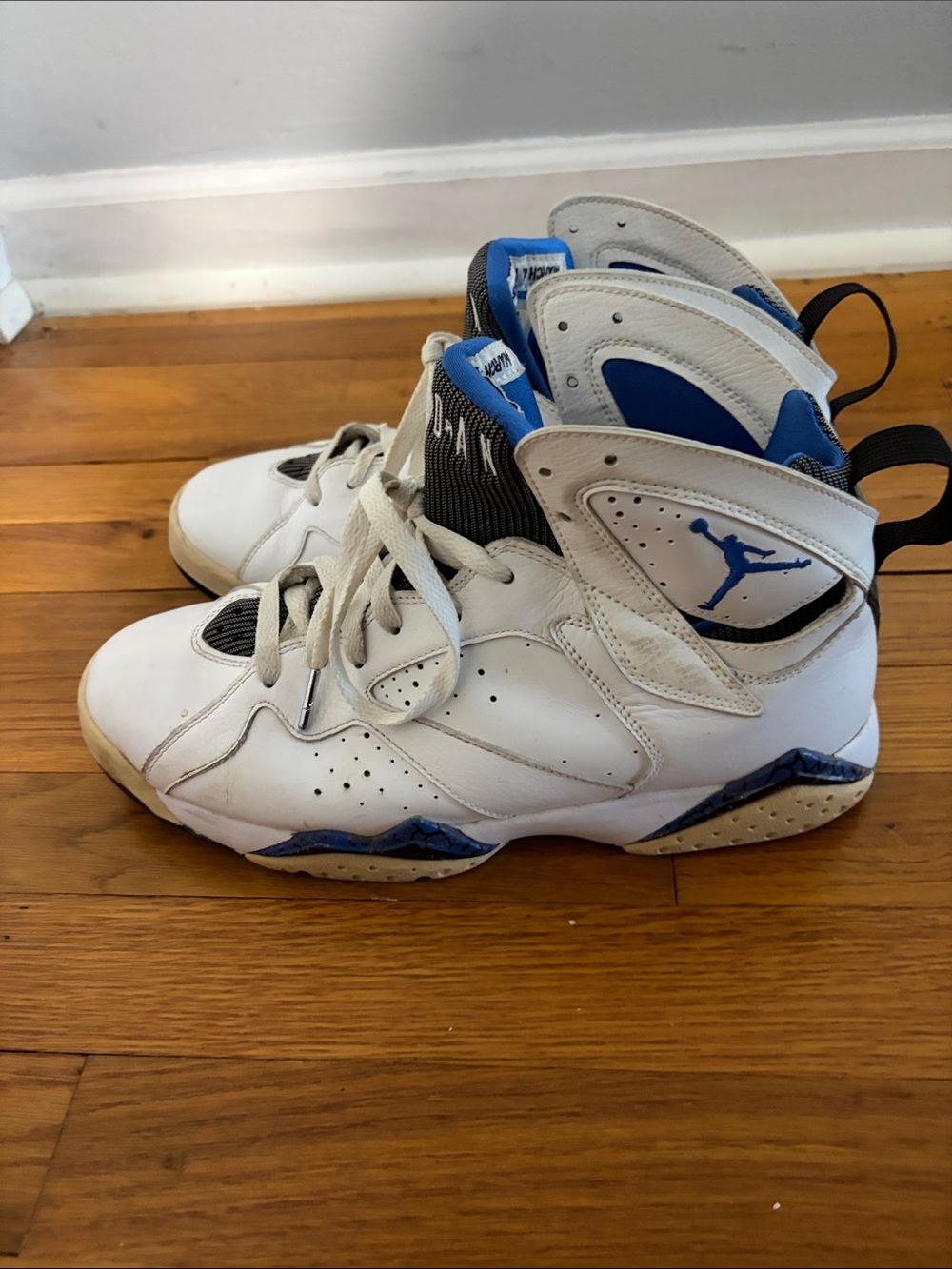 Men’s Jordan White and Blue High-Top Basketball Sneakers